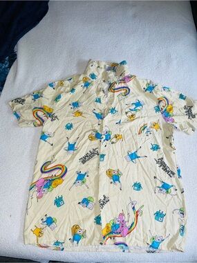 Cartoon Network Cream Adventure Time Print Short-Sleeve Button-Up Shirt